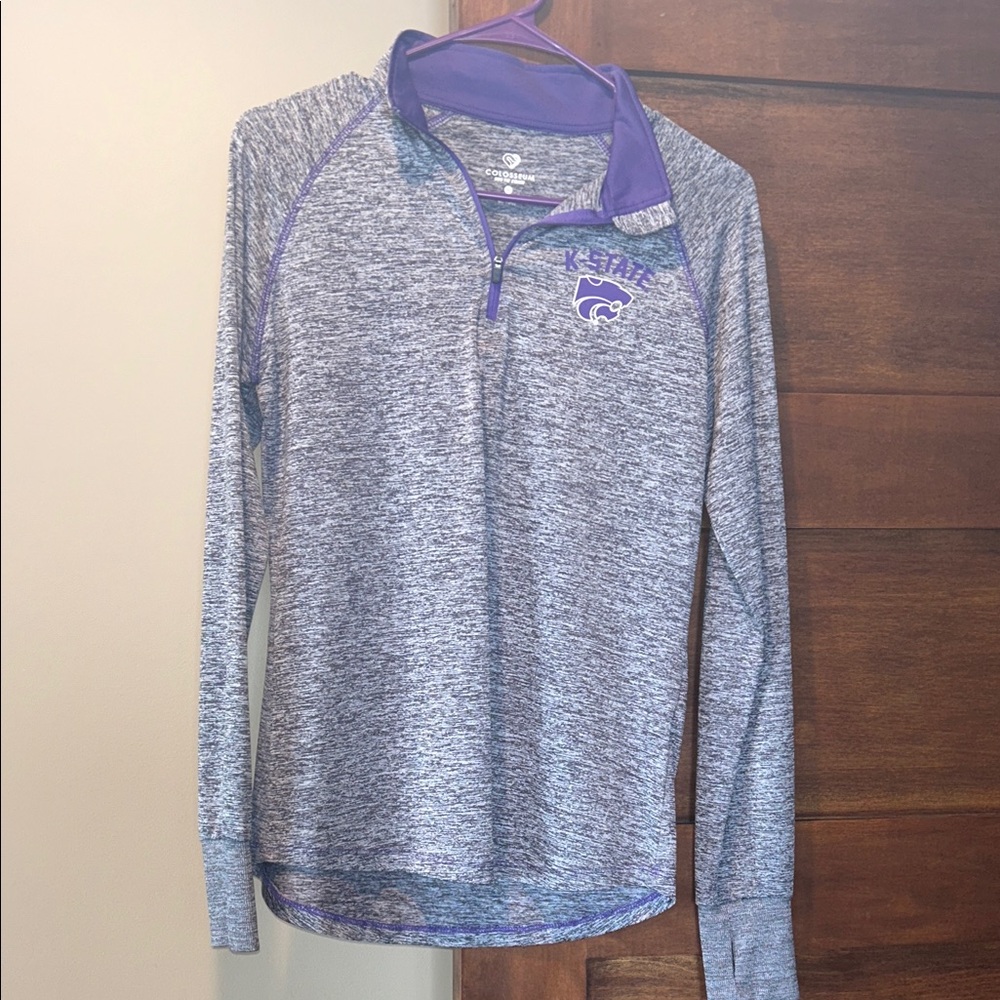 Colosseum Gray Heather Pullover with Purple Trim